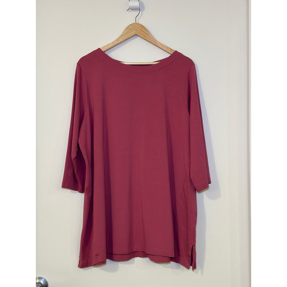 J.Jill Women’s 2X Pink Luxe Supima 3/4 Sleeve Tunic Blouse Top Side Slits
